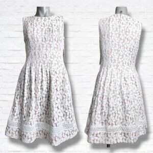 Eliza J Off White Lace Overlay Fit and Flare Midi Dress with Pockets Size 6 BNWT
